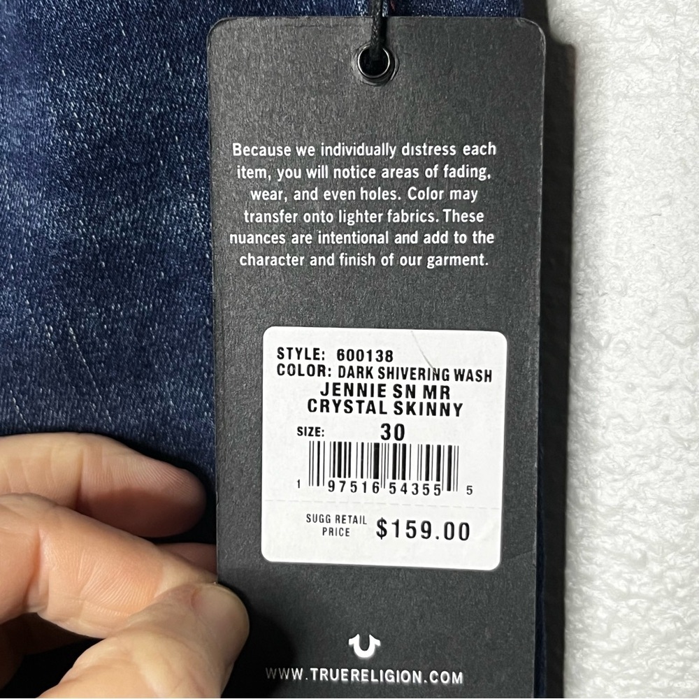 True Religion Jennie Curvy Midrise Super Skinny Women 30 Blue Red Stitch NWT - Picture 4 of 9